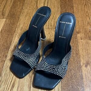 Black Suede Studio Charlie Sandal Crystal Embellished Black Size 36